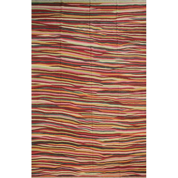 Latitude Run® Ames Abstract Hand Knotted Wool Red/Pink Area Rug Wayfair